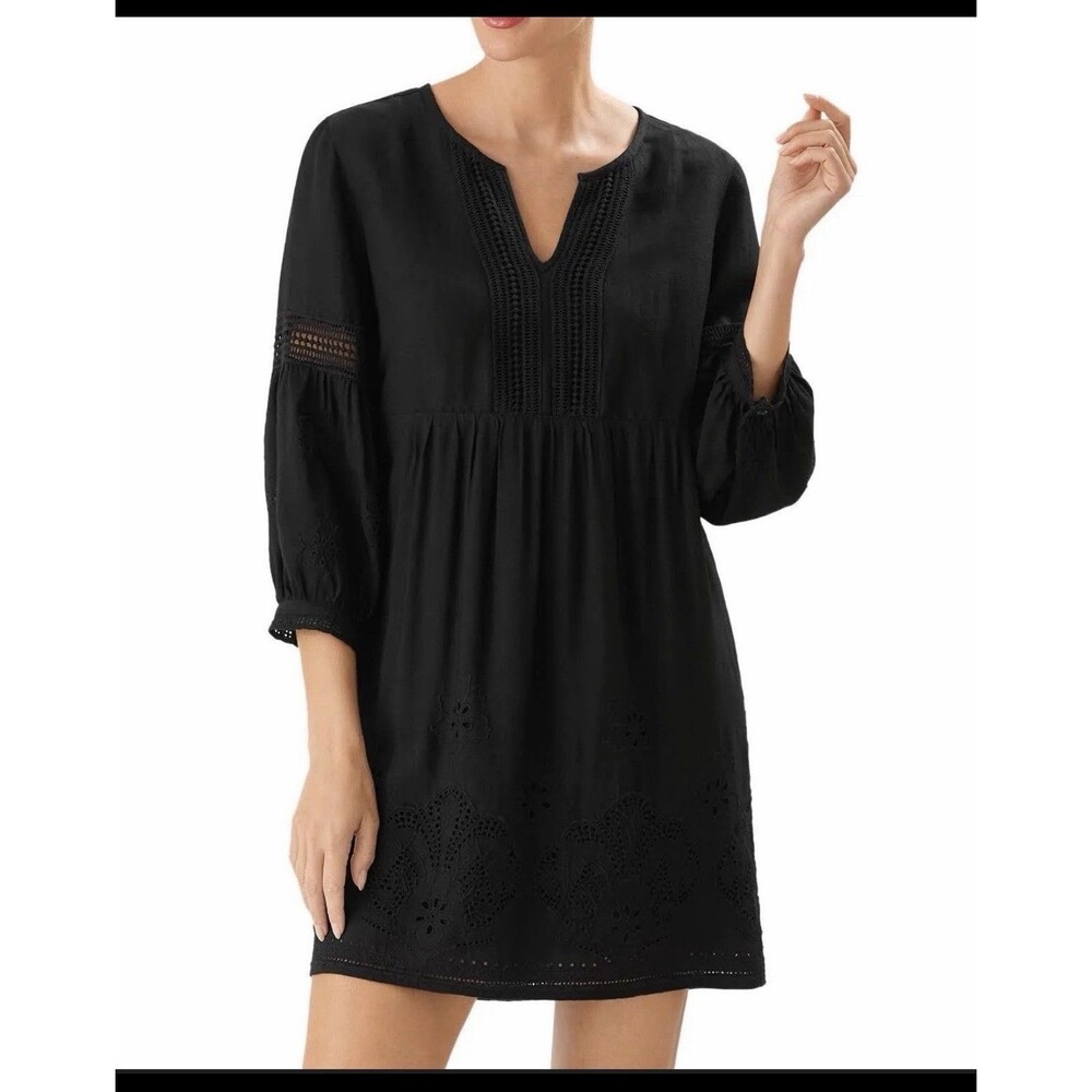 Tommy Bahama St. Lucia Split Neck Dress Coverup Black Linen Cotton Size M NWT